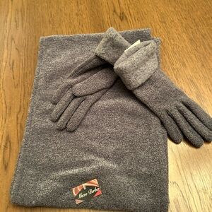 Gray Knit Scarf and Gloves Set